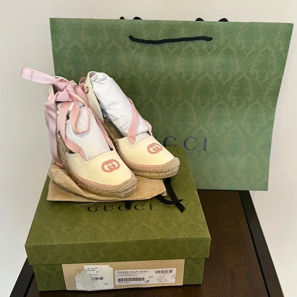 Gucci GG Logo Canvas Wedge Espadrilles